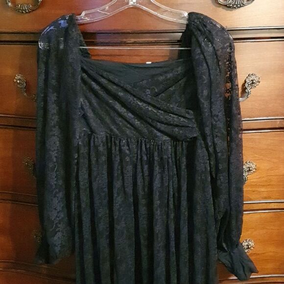 Ladies Black Lace Off Shoulder Split Side Maxi Dress sz Small - Picture 2 of 6